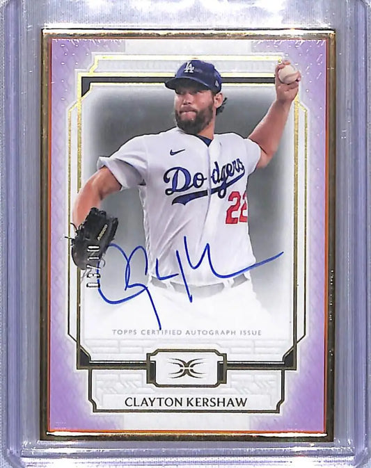 Autographed Clayton Kershaw baseball card featuring Los Angeles Dodgers memorabilia