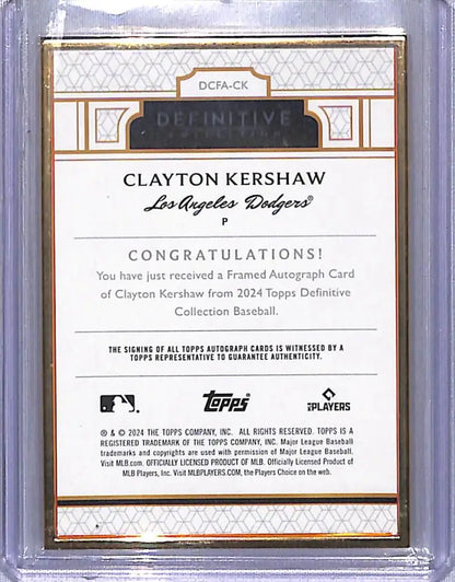 Clayton Kershaw Los Angeles Dodgers baseball card in 2024 Topps Definitive Gold Frame