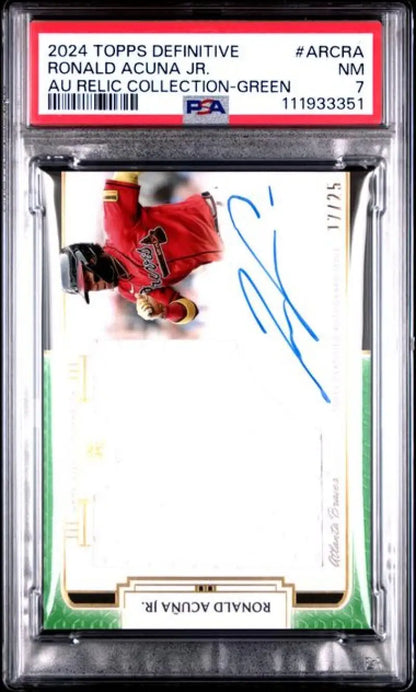 Graded Ronald Acuna Jr. Topps Definitive Relic Green baseball card PSA 7 NM MEM Auto