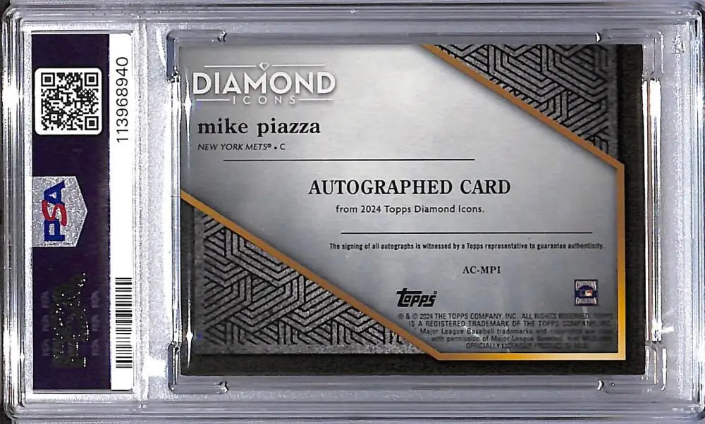 Graded Mike Piazza autographed baseball card from 2024 Topps Diamond Icons series