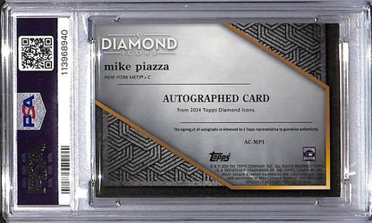 Graded Mike Piazza autographed baseball card from 2024 Topps Diamond Icons series
