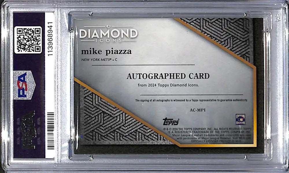 Encased Mike Piazza autographed baseball card from 2024 Topps Diamond Icons Black collection