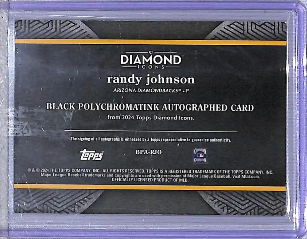 Randy Johnson autographed baseball card from 2024 Topps Diamond Icons Black Polychromatink series