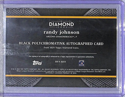 Randy Johnson autographed baseball card from 2024 Topps Diamond Icons Black Polychromatink series