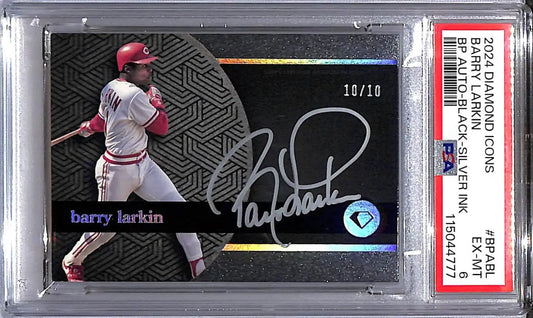 Barry Larkin Topps Diamond Icons trading card graded PSA 6 with auto in protective case