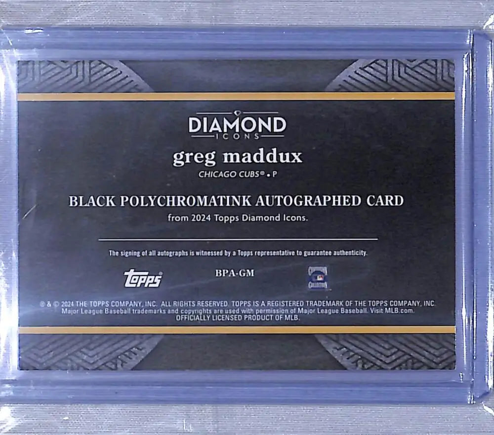 Greg Maddux autographed baseball card from Topps Diamond Icons Chicago Cubs series