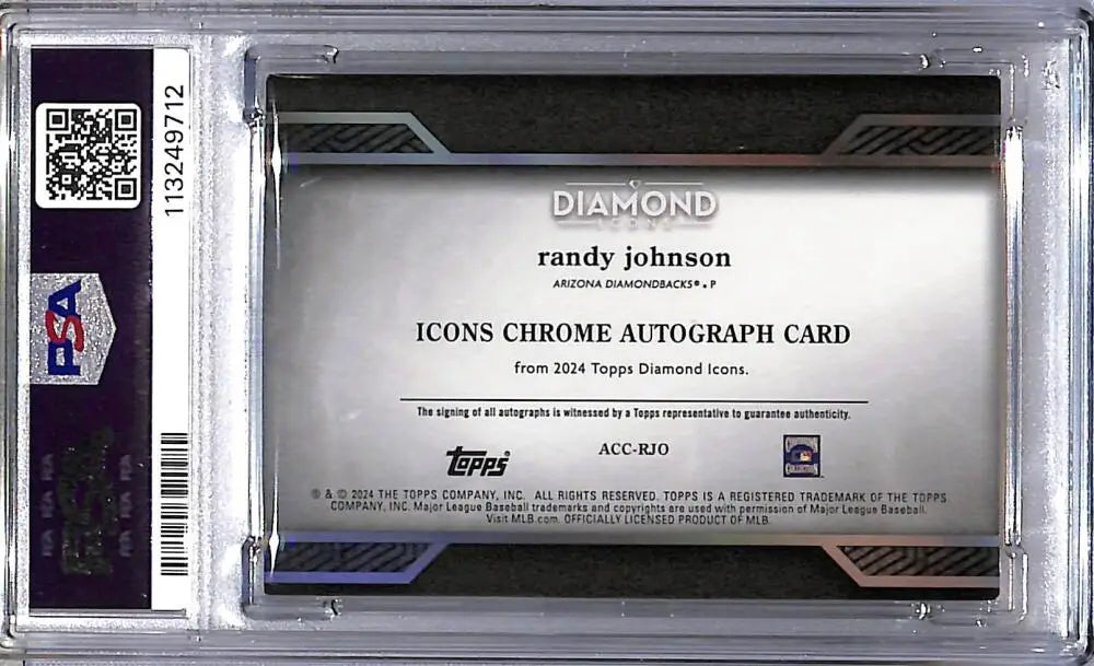 Autographed Randy Johnson baseball card from 2024 Topps Diamond Icons Chrome Black series