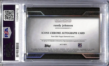 Autographed Randy Johnson baseball card from 2024 Topps Diamond Icons Chrome Black series