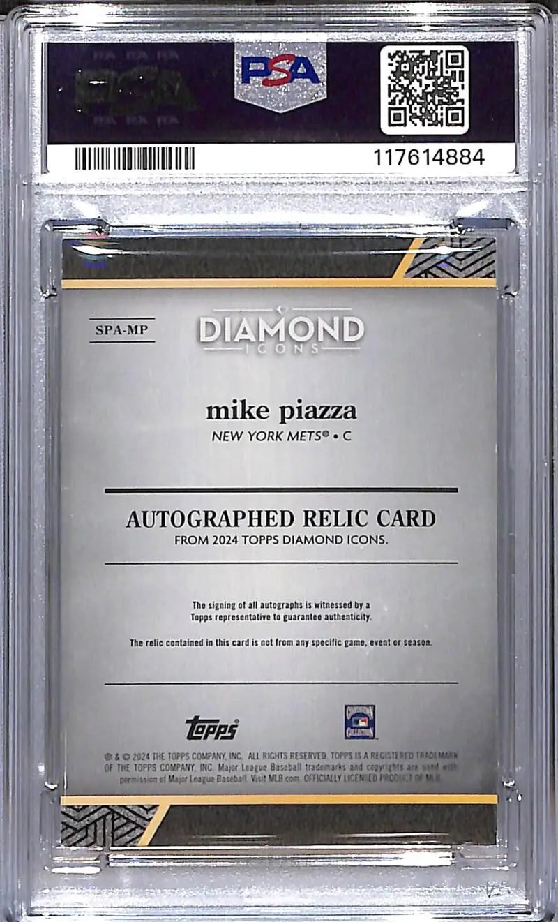 Mike Piazza autographed relic card from 2024 Topps Diamond Icons featuring New York Mets