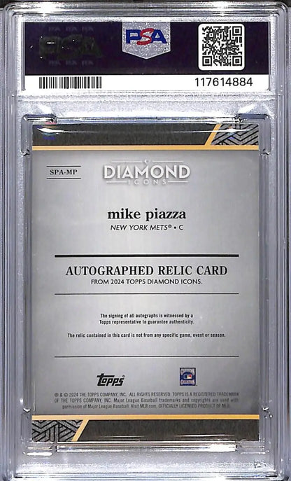 Mike Piazza autographed relic card from 2024 Topps Diamond Icons featuring New York Mets