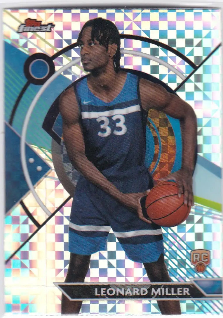 Leonard Miller Checkerboard RC Rookie basketball card from 2024 Topps Finest series