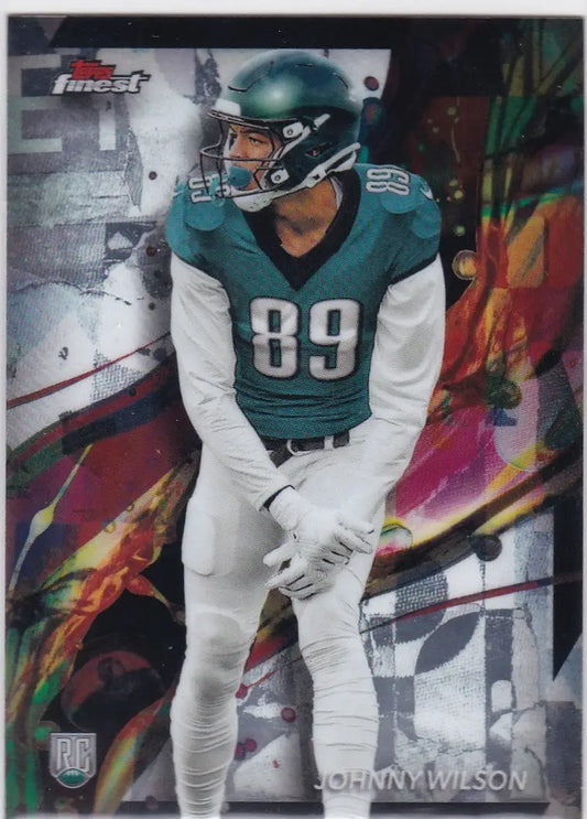 Johnny Wilson RC Philadelphia Eagles card from 2024 Topps Finest series featuring him in uniform