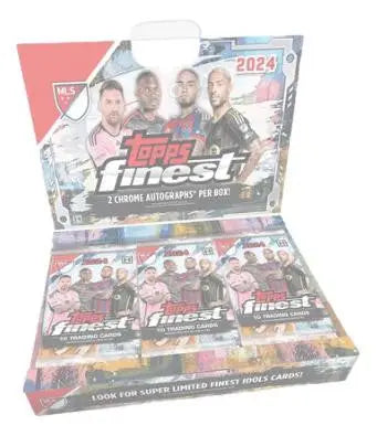 Box of 2024 Topps Finest MLS Soccer trading cards showcasing major league soccer collectibles