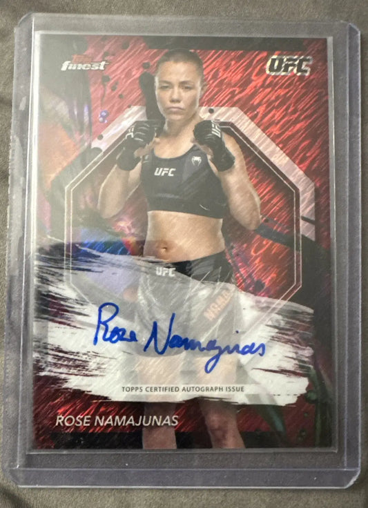 Rose Namajunas autographed UFC trading card from 2024 Topps Finest UFC Finest Auto Red Shimmer Refractor