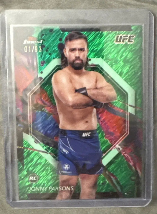 Green collectible trading card of UFC fighter Johnny Parsons from Topps Finest UFC 2024