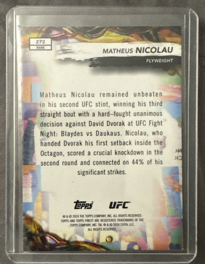 Collectible trading card of Matheus Nicolau in protective case from 2024 Topps Finest UFC