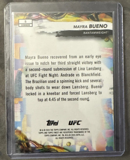 Mayra Bueno UFC trading card in protective sleeve from 2024 Topps Finest UFC collection