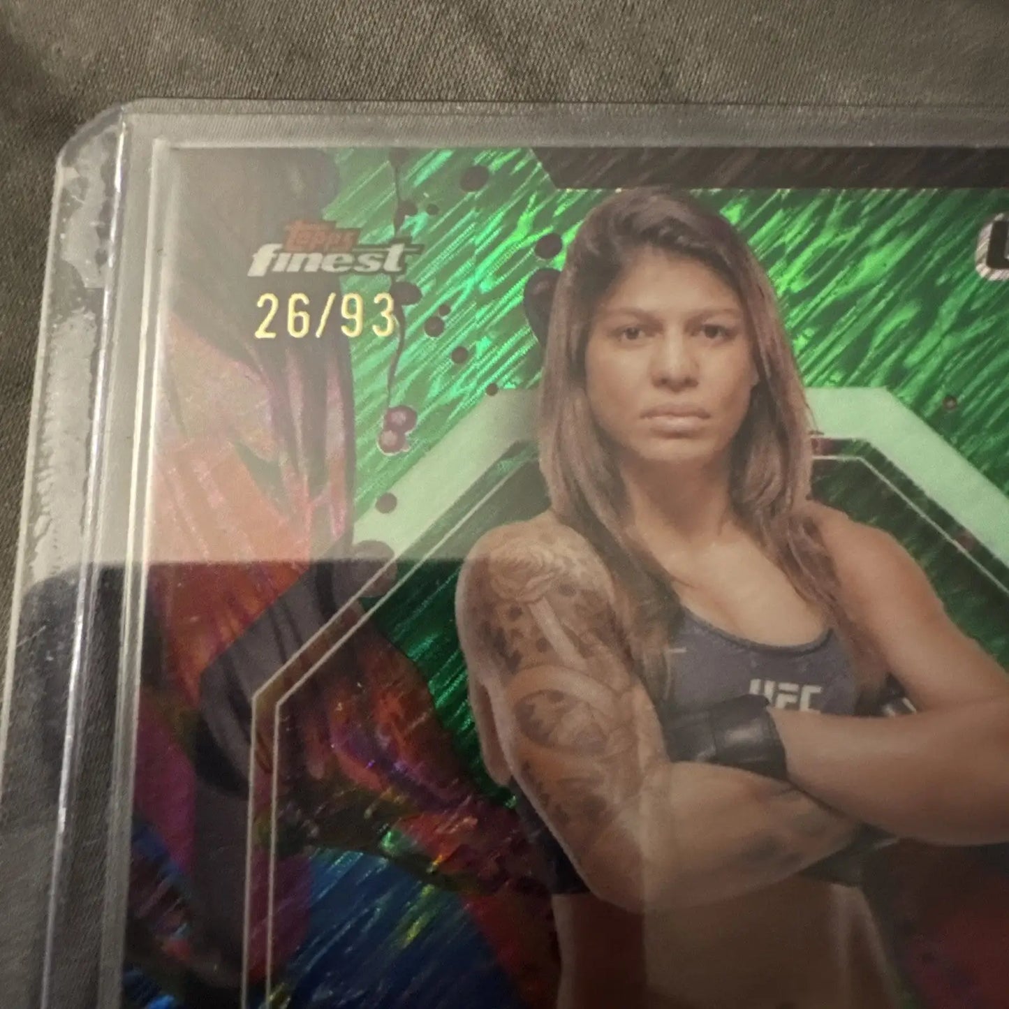 Topps Finest UFC collectible card featuring Mayra Bueno with serial number 26/93