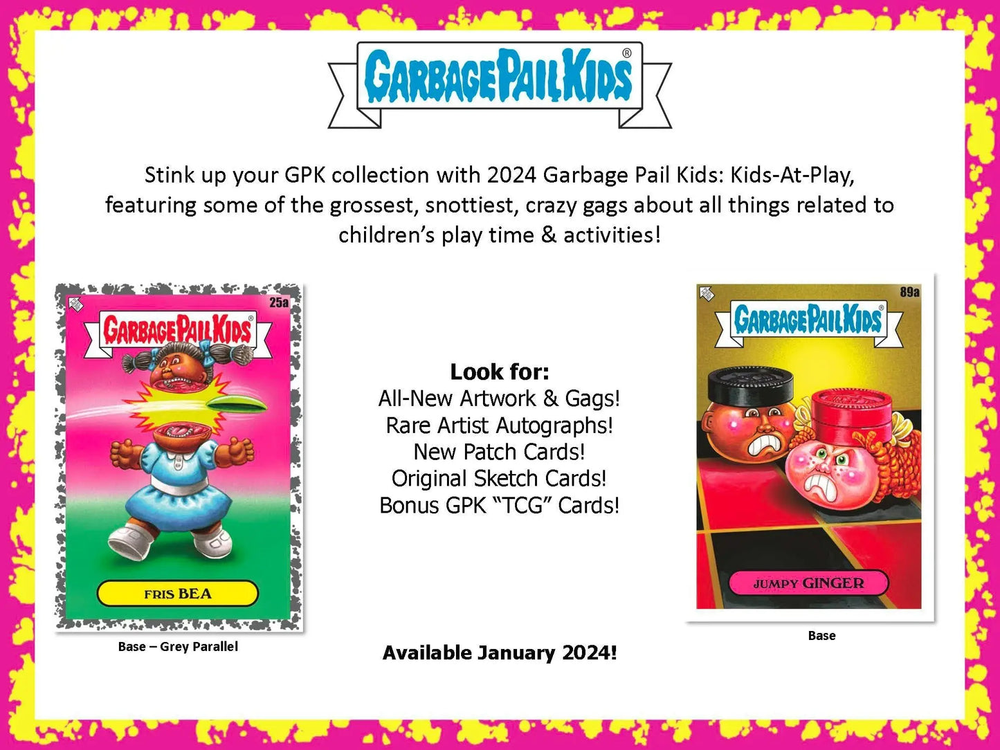 Garbage Pail Kids trading cards from 2024 Topps Garbage Pail Kids Kids-At-Play Hobby Collector Box