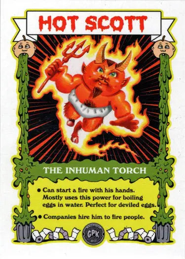 Fiery red devil creature with flames in 2024 Topps Garbage Pail Kids trading cards