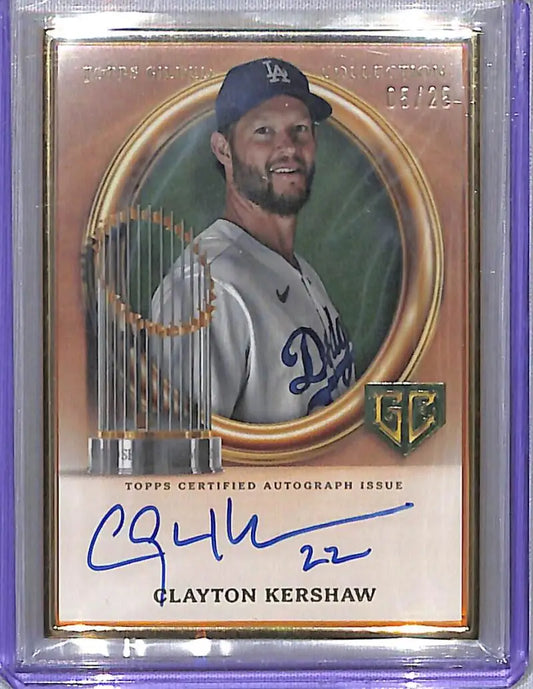 Clayton Kershaw autographed baseball card from 2024 Topps Gilded Gilded Champions series