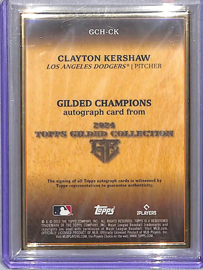 Clayton Kershaw autograph baseball card from 2024 Topps Gilded Champions series