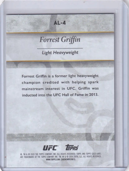 Forrest Griffin biographical trading card from Topps Gold Label Alumni series