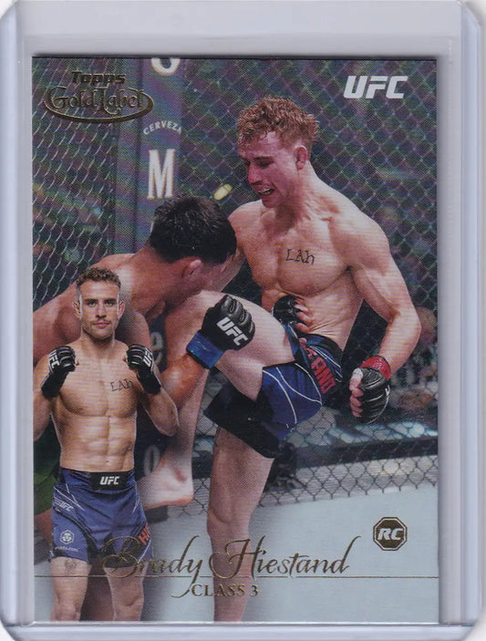 UFC trading card of Brady Hiestand throwing a kick, Topps Gold Label Class 3 Rookie