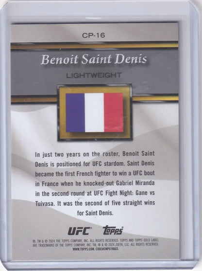 UFC trading card of Benoit Saint Denis with French flag from Topps Gold Label