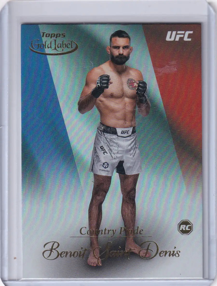 UFC trading card of Benoit Saint Denis in white shorts, Topps Gold Label Country Pride