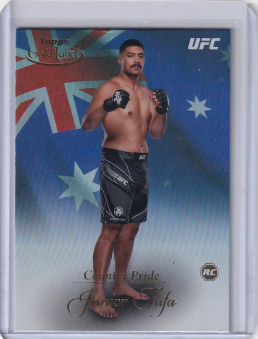 UFC trading card of Junior Tafa in black shorts with Australian flag for Topps Gold Label Country Pride