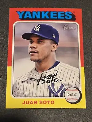 2024 Topps Heritage Juan Soto baseball card featuring detailed sports collectible design