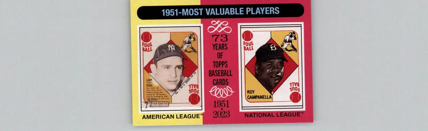 1951 Topps Heritage baseball cards featuring Yogi Berra and Roy Campanella MVPs