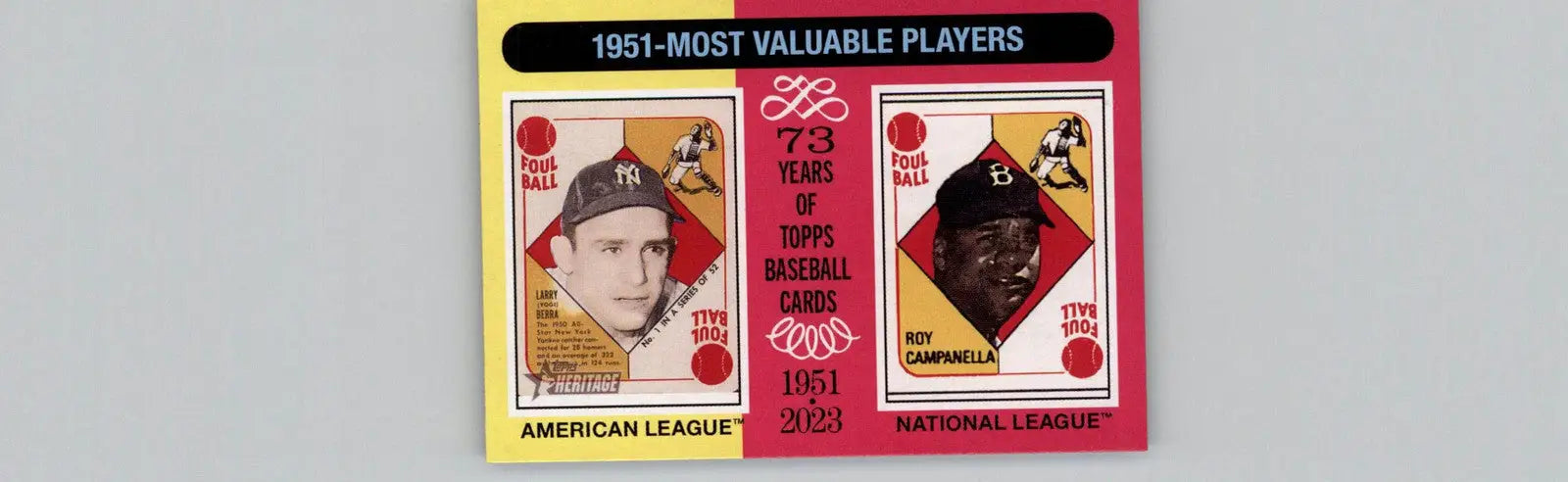 1951 Topps Heritage baseball cards featuring Yogi Berra and Roy Campanella MVPs