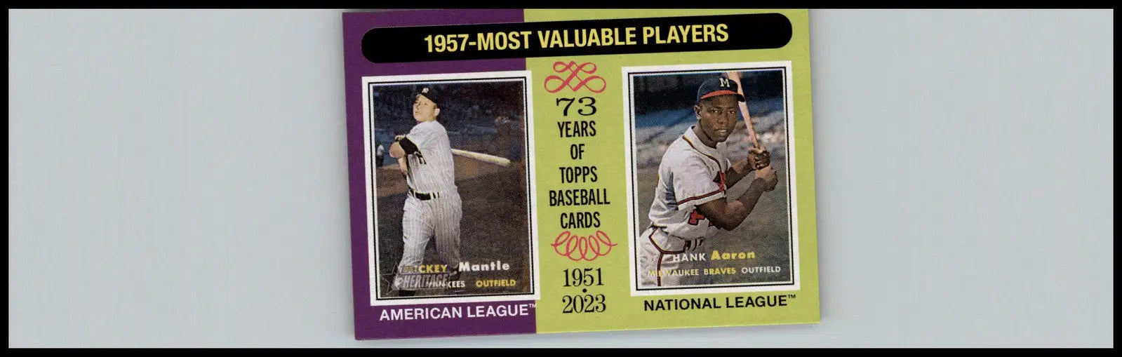 Baseball cards featuring Mickey Mantle and Hank Aaron from 2024 Topps Heritage MVP Spain