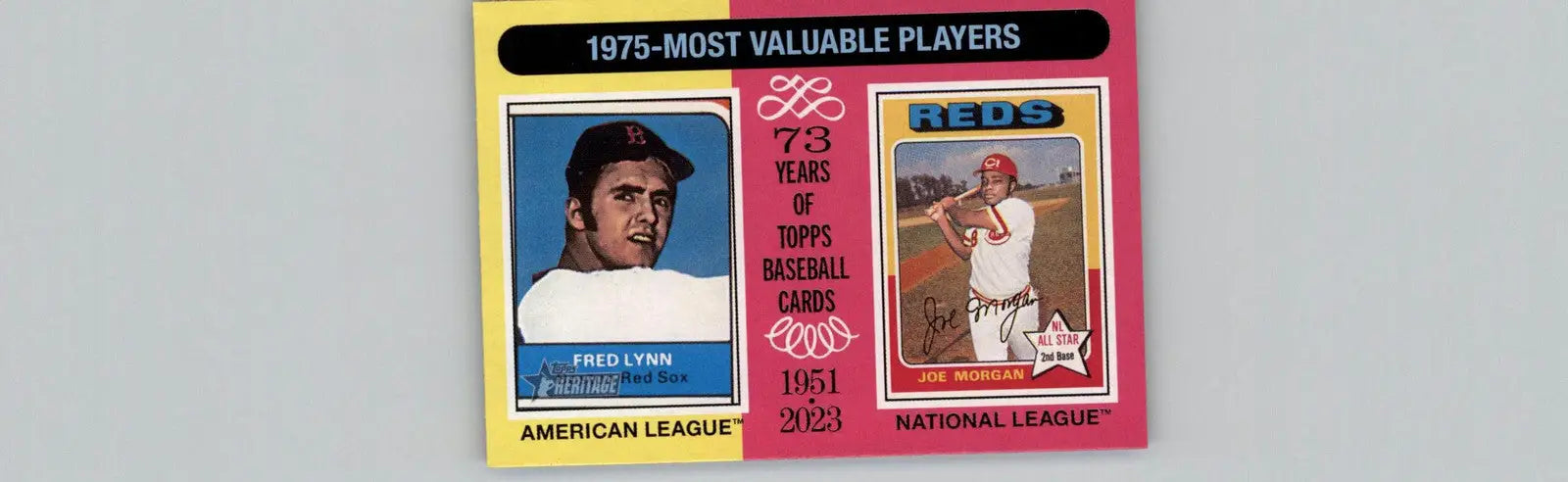 Topps Heritage 1975 MVPs baseball card featuring Fred Lynn and Joe Morgan