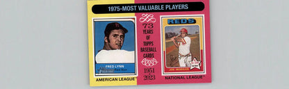 Topps Heritage 1975 MVPs baseball card featuring Fred Lynn and Joe Morgan