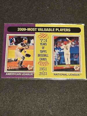 2009 Topps Heritage baseball card featuring Joe Mauer and Albert Pujols MVPs