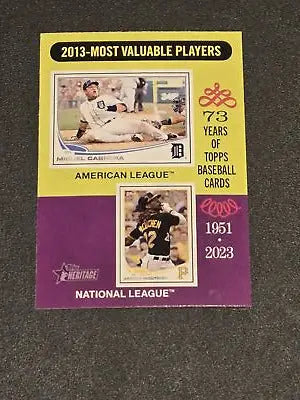 Topps Heritage baseball card box featuring Miguel Cabrera and Andrew McCutchen MVPs