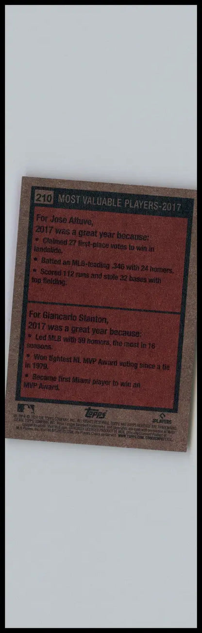 Baseball card featuring Jose Altuve and Giancarlo Stanton from 2024 Topps Heritage MVP series