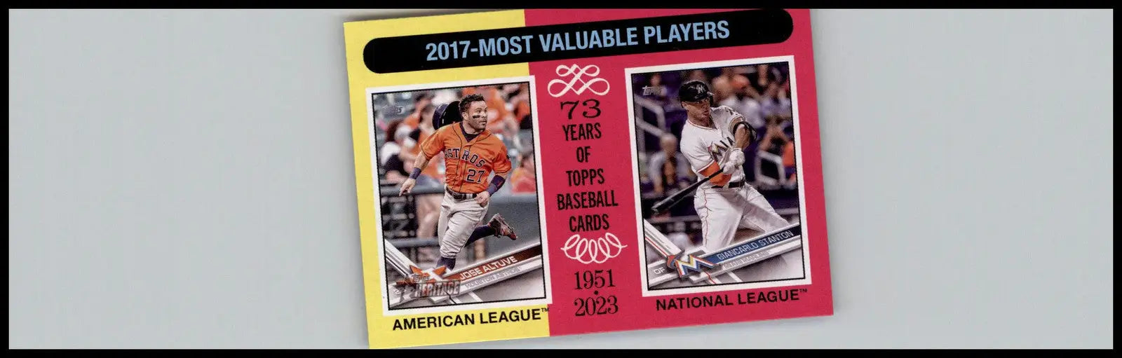 Baseball card featuring Jose Altuve and Giancarlo Stanton from Topps Heritage 2024