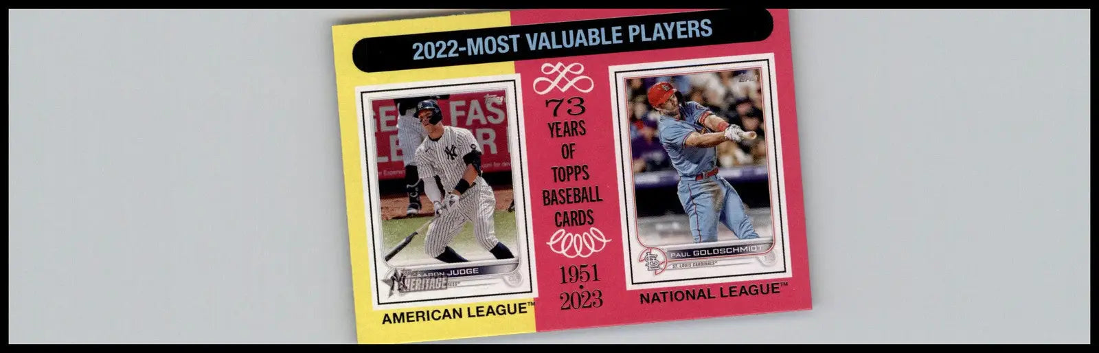 2022 Topps Heritage baseball card featuring Aaron Judge and Paul Goldschmidt MVPs
