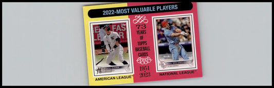 2022 Topps Heritage baseball card featuring Aaron Judge and Paul Goldschmidt MVPs