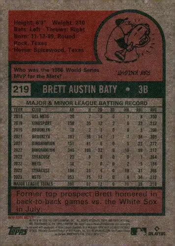 2024 Topps Heritage #219 Brett Baty NM-MT Mets ID:70393 - Trading Cards