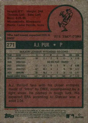 2024 Topps Heritage #271 A.J. Puk NM-MT Marlins ID:70405 - Trading Cards