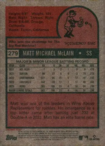 2024 Topps Heritage #279 Matt McLain NM-MT Reds ID:70407 - Trading Cards