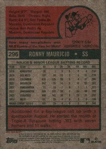 2024 Topps Heritage #296 Ronny Mauricio NM-MT RC Rookie Mets ID:70414 - Trading Cards