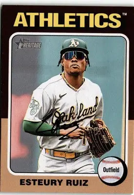 Baseball card featuring Esteury Ruiz from 2024 Topps Heritage collection