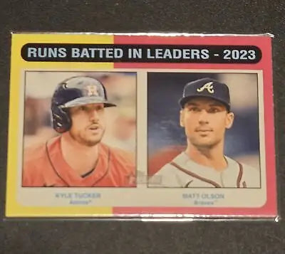 Baseball card featuring Kyle Tucker and Matt Olson from Topps Heritage 2024 Runs Batted Leaders