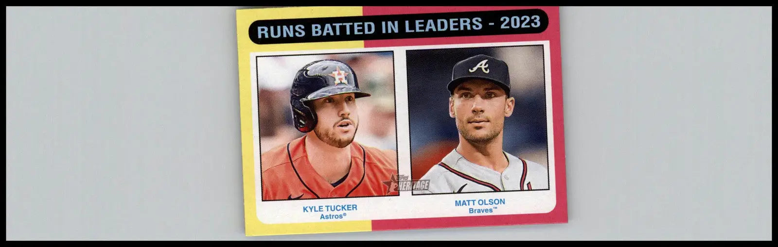 Baseball card featuring Kyle Tucker and Matt Olson from 2024 Topps Heritage series